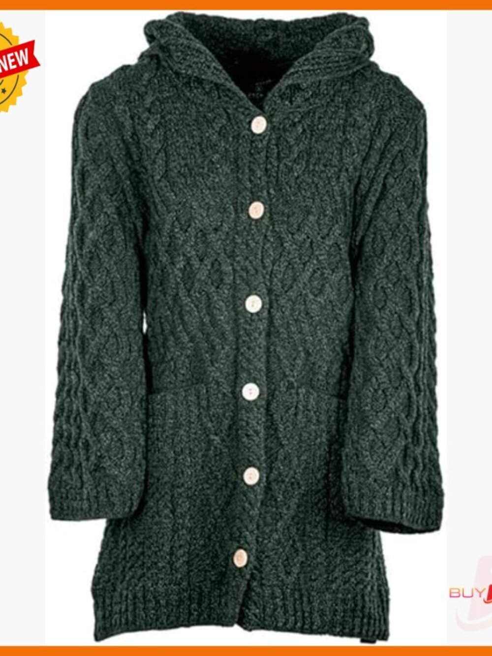 Merino Wool Hooded Cardigan with Pockets Long Knit Sweater